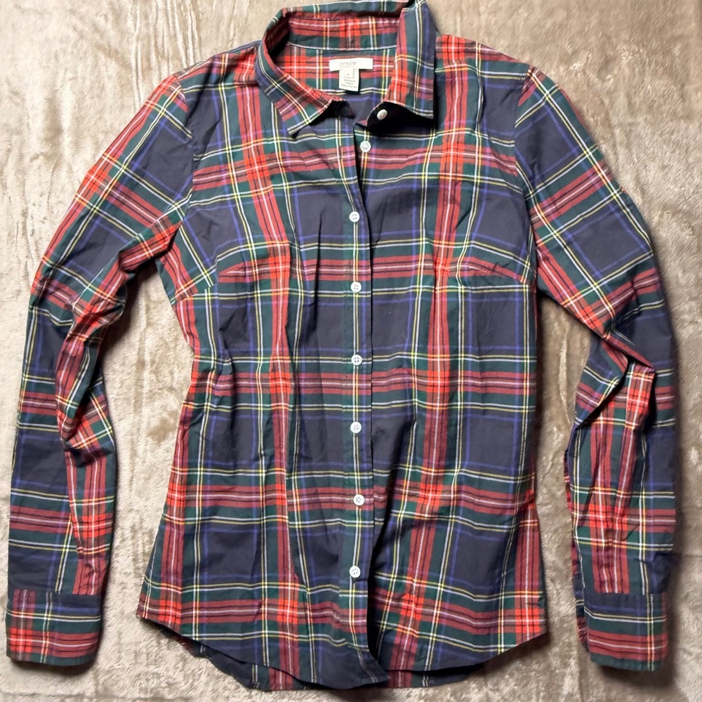 J.Crew Womens Tartan Plaid Button Down Shirt Cotton Size 0 Preppy Classics